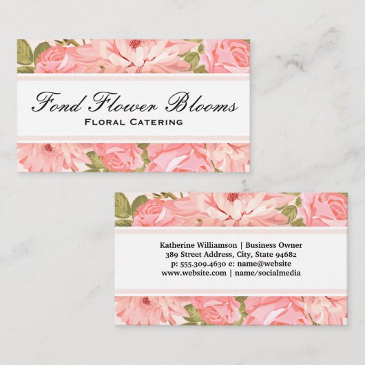 Catering | Hübsche rosa Blume Visitenkarte (Vorne/Hinten)