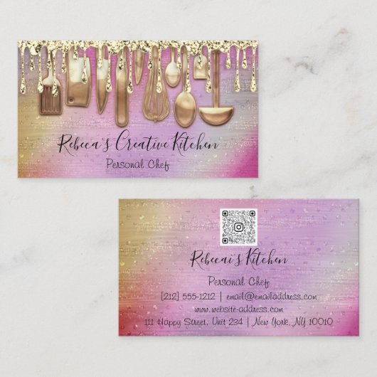 Catering Personal Koch Restaurant QR Code Utensiti Visitenkarte (Vorne/Hinten)