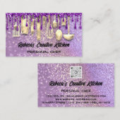 Catering Personal Koch Restaurant QR Lila Code Visitenkarte (Vorne/Hinten)