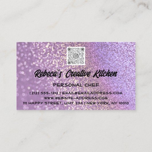 Catering Personal Koch Restaurant QR Lila Code Visitenkarte (Rückseite)
