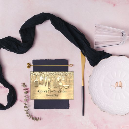 Catering Personal Koch Restaurant QR Logo Gold Visitenkarte