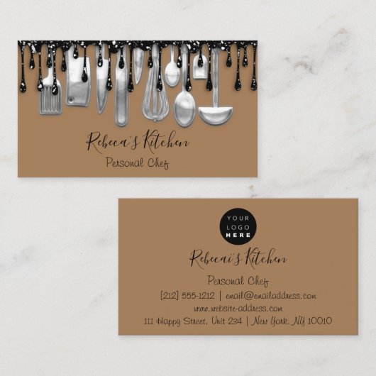Catering Personal Koch Restaurant Tropfen Black Br Visitenkarte (Vorne/Hinten)
