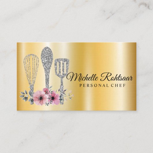 Catering Personal Koch Restaurant Tropfen Red Gold Visitenkarte (Vorderseite)