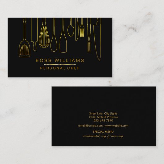 Catering-persönliche Kochs-Goldküchen-Geräte Visitenkarte (Vorne/Hinten)