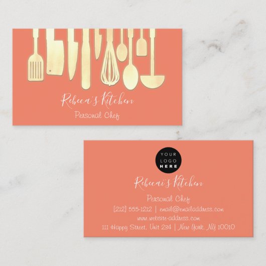 Catering Persönlicher Koch Restaurant Küche Orange Visitenkarte (Vorne/Hinten)
