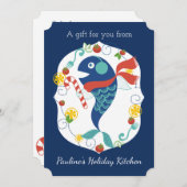 Catering-Restaurant mit Süßspeise und Koch Feiertagskarte (Vorne/Hinten)