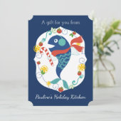 Catering-Restaurant mit Süßspeise und Koch Feiertagskarte (Stehend Vorderseite)