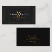 Catering Retro Black Wood Koch Goldgabel überquert Visitenkarte (Vorne/Hinten)