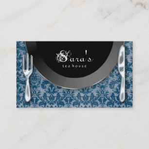 Catering Visitenkarten Besteck Teller Blau Visitenkarte