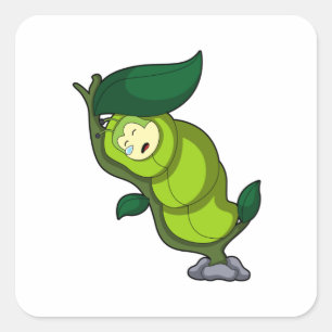 Caterpillar at Sleeping with Leaf Quadratischer Aufkleber