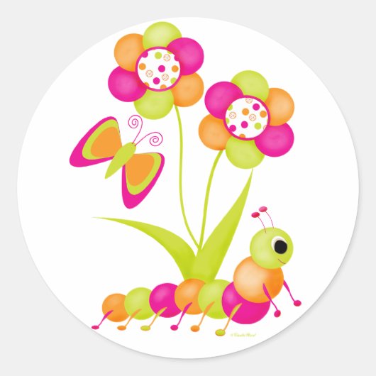 Caterpillar auf eine Schmetterlingstickerin Runder Aufkleber (Vorderseite)