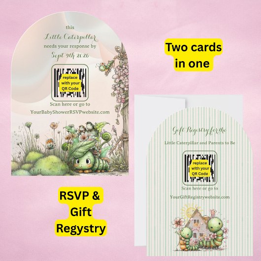 Caterpillar Baby Shower QR Code Antwort/Geschenker Einladung