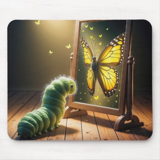 Caterpillar Looking At a Butterfly In a Mirror Mousepad (Vorne)