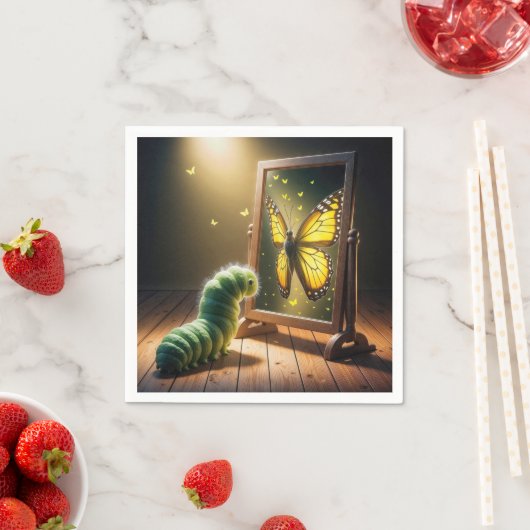 Caterpillar Looking At a Butterfly In a Mirror Serviette (Beispiel)