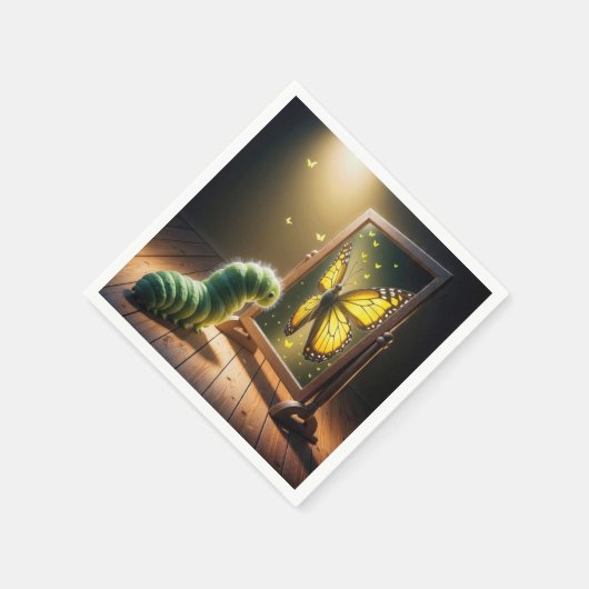 Caterpillar Looking At a Butterfly In a Mirror Serviette (Ecke)