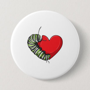 Caterpillar Love Heart Button