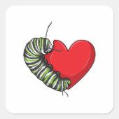 Caterpillar Love Heart Quadratischer Aufkleber (Vorderseite)