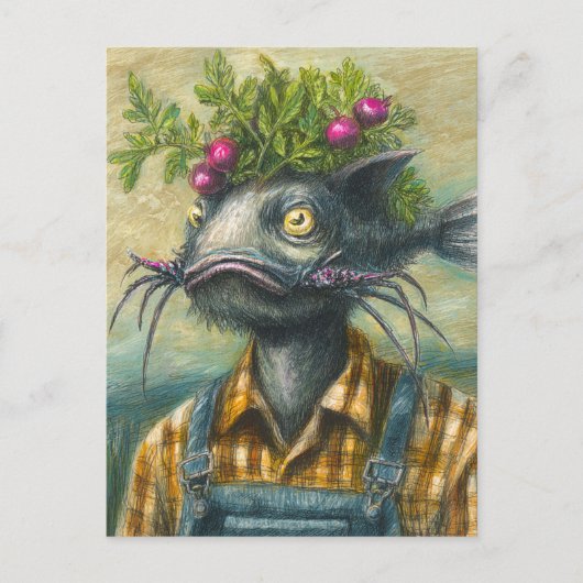 Catfish Gardener Surreal Postkarte (Vorderseite)