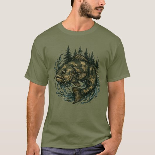 Catfish Lake Fishing Mountains Fisherman Fish T-Shirt (Vorderseite)
