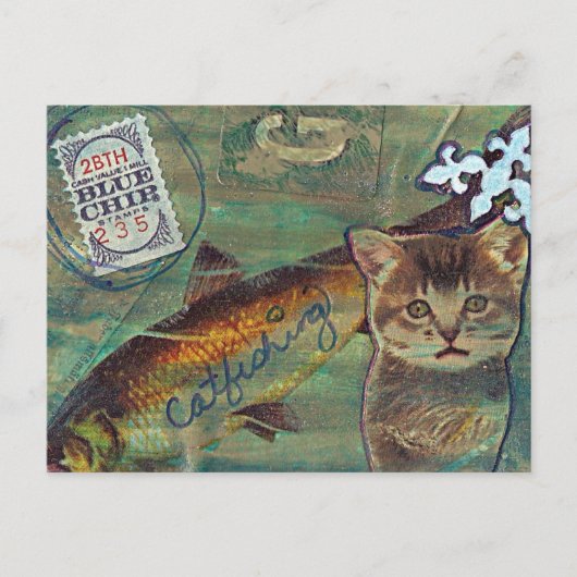Catfishing Mixed Media Collage Postkarte (Vorderseite)