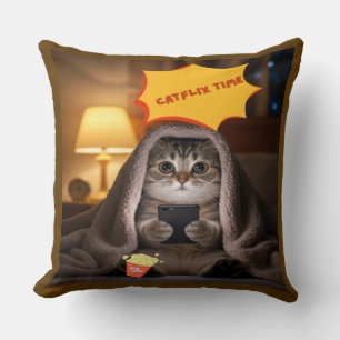 Catflix Time Niedliches Katzenwirbelkissen für Kin Kissen
