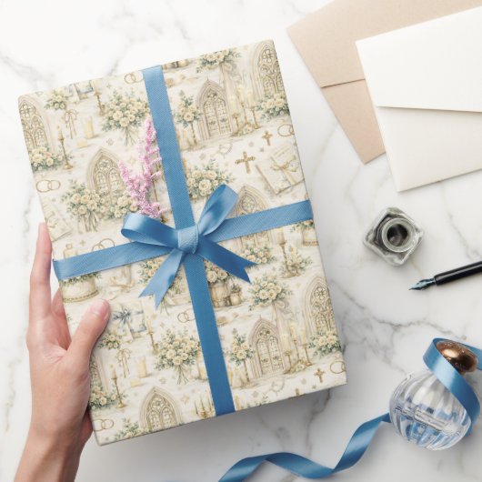 Cathedral Church Wedding Watercolor Ivory Gold Geschenkpapier (Schenken)