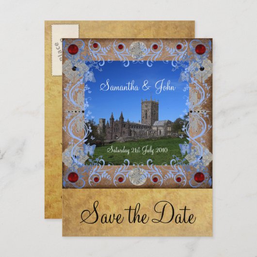Cathedral Fotoframe Save the Date Postkarte (Vorne/Hinten)