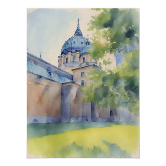 Cathedral Marie-Reine-Du-Monde watercolor Poster (Vorderseite)