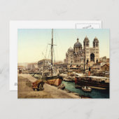 Cathedral & Quay de la Joliette, Marseille, Frankr Postkarte (Vorne/Hinten)