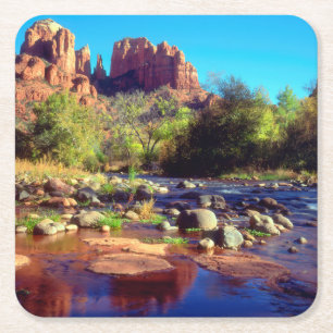 Cathedral Rock spiegelt sich in Oak Creek Rechteckiger Pappuntersetzer