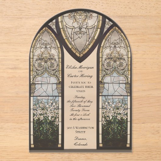 Cathedral Style Stained Glass Effect Wedding Acryleinladungen (Vorderseite)