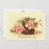 Catherine Klein Pink Roses Vase Birthday Postcard Mitteilungskarte (Vorne/Hinten)