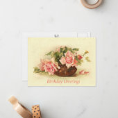 Catherine Klein Pink Roses Vase Birthday Postcard Mitteilungskarte (Vorderseite/Rückseite Beispiel)