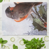 Catherine Klein: Rotkehlchen auf Stechpalme Geschirrtuch (Gefaltet)