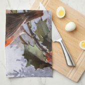 Catherine Klein: Rotkehlchen auf Stechpalme Geschirrtuch (Viertel Falte)