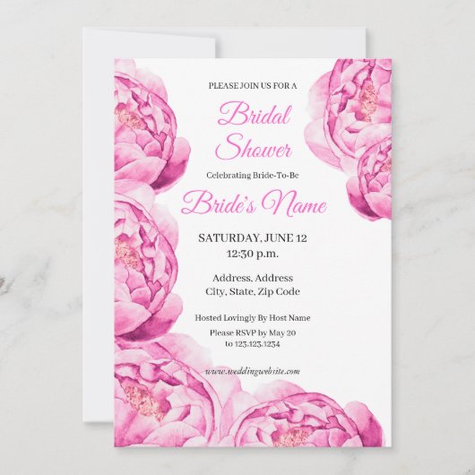 Catherine Pink Peony Bridal Dusche Einladung (Vorderseite)