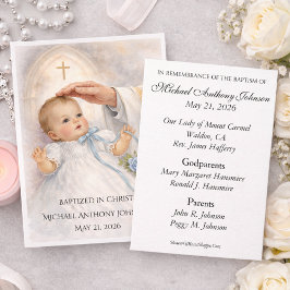 Catholic Baby Boy Baptismal Remembrance Holy Card Visitenkarte