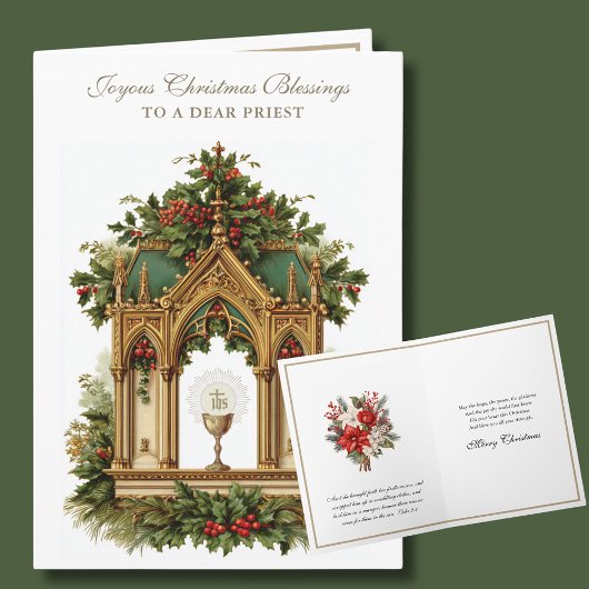 Catholic Christmas Eucharist Poinsettia Priest Feiertagskarte