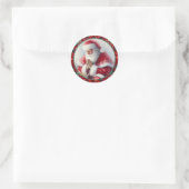 Catholic Christmas Santa with Rosary Poinsettias Runder Aufkleber (Tasche)