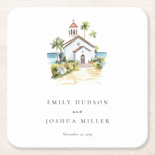 Catholic Church Tropical Wedding Rechteckiger Pappuntersetzer (Vorderseite)