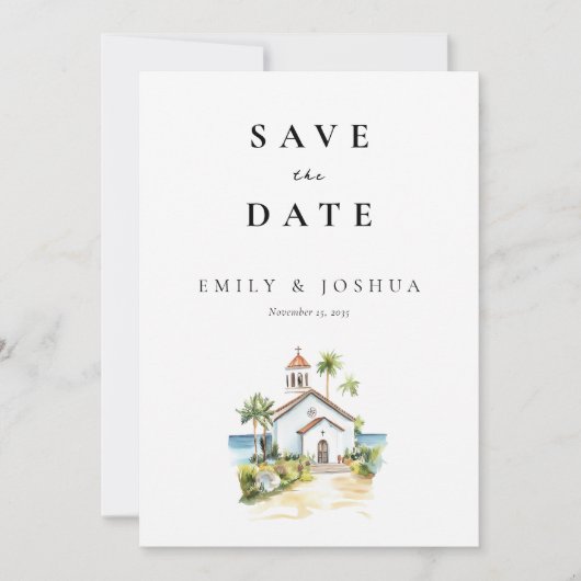 Catholic Church Watercolor Wedding Save The Date (Vorderseite)