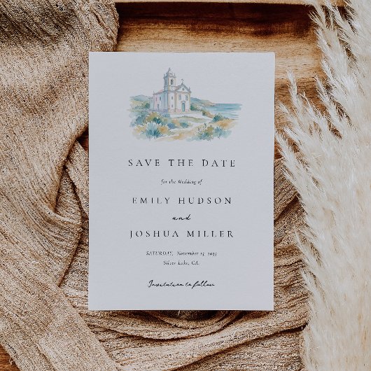 Catholic Church Watercolor Wedding Save The Date