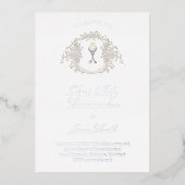 catholic first communion chalice beige grey crest folieneinladung (Vorderseite)