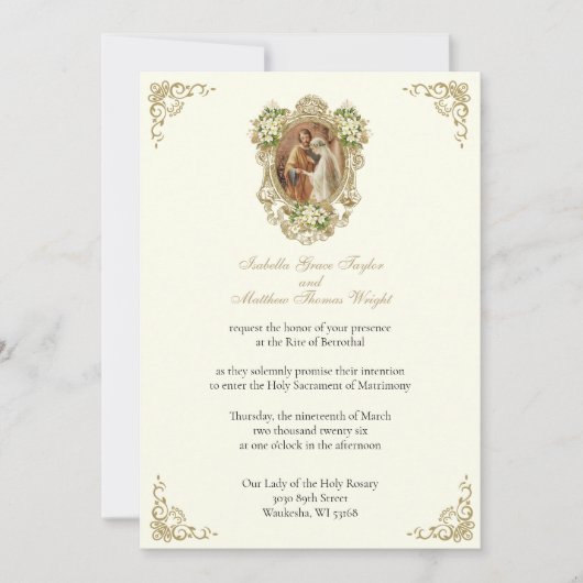 CATHOLIC FLORAL GOLD  BETROTHAL INVITATIONS EINLADUNG (Vorderseite)