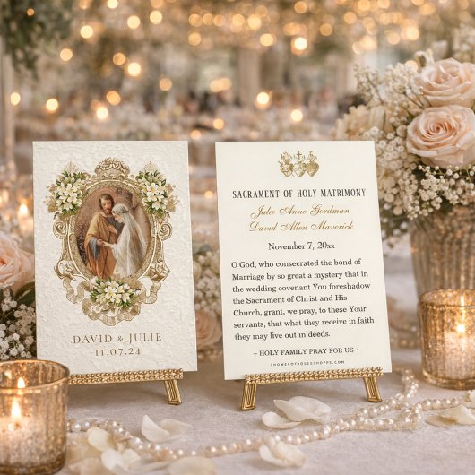 Catholic Floral Gold Wedding Holy Card