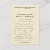 Catholic Funeral Blessed Mary Poinsettias Visitenkarte (Rückseite)