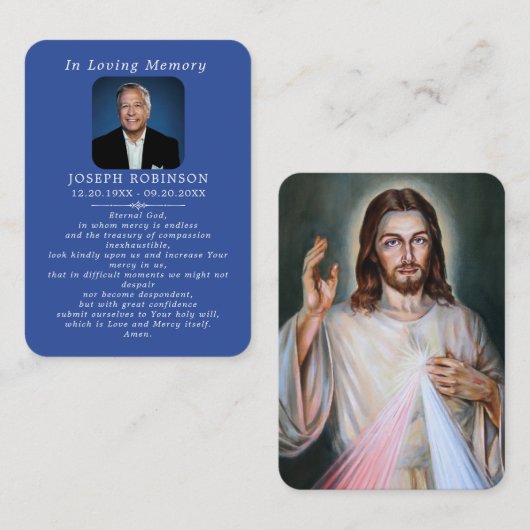 Catholic Jesus Divine Mercy Blue Prayer Card Visitenkarte (Vorne/Hinten)
