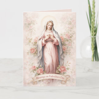 Catholic Mother Mary Pink Roses Valentine Feiertagskarte