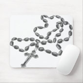 Catholic Mouse Pad White with Black Rosary Mousepad (Mit Mouse)