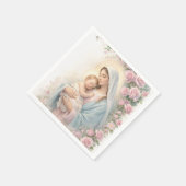 Catholic Pink Floral Baby Jesus & Mother Mary Serviette (Ecke)